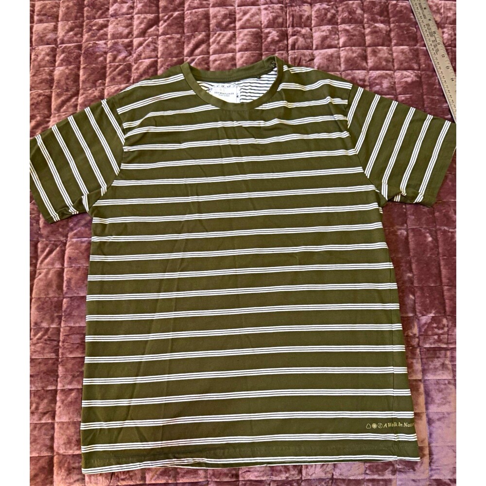 Denim & Flower Ricky Singh Men’s L Olive Striped Crew Neck T-Shirt